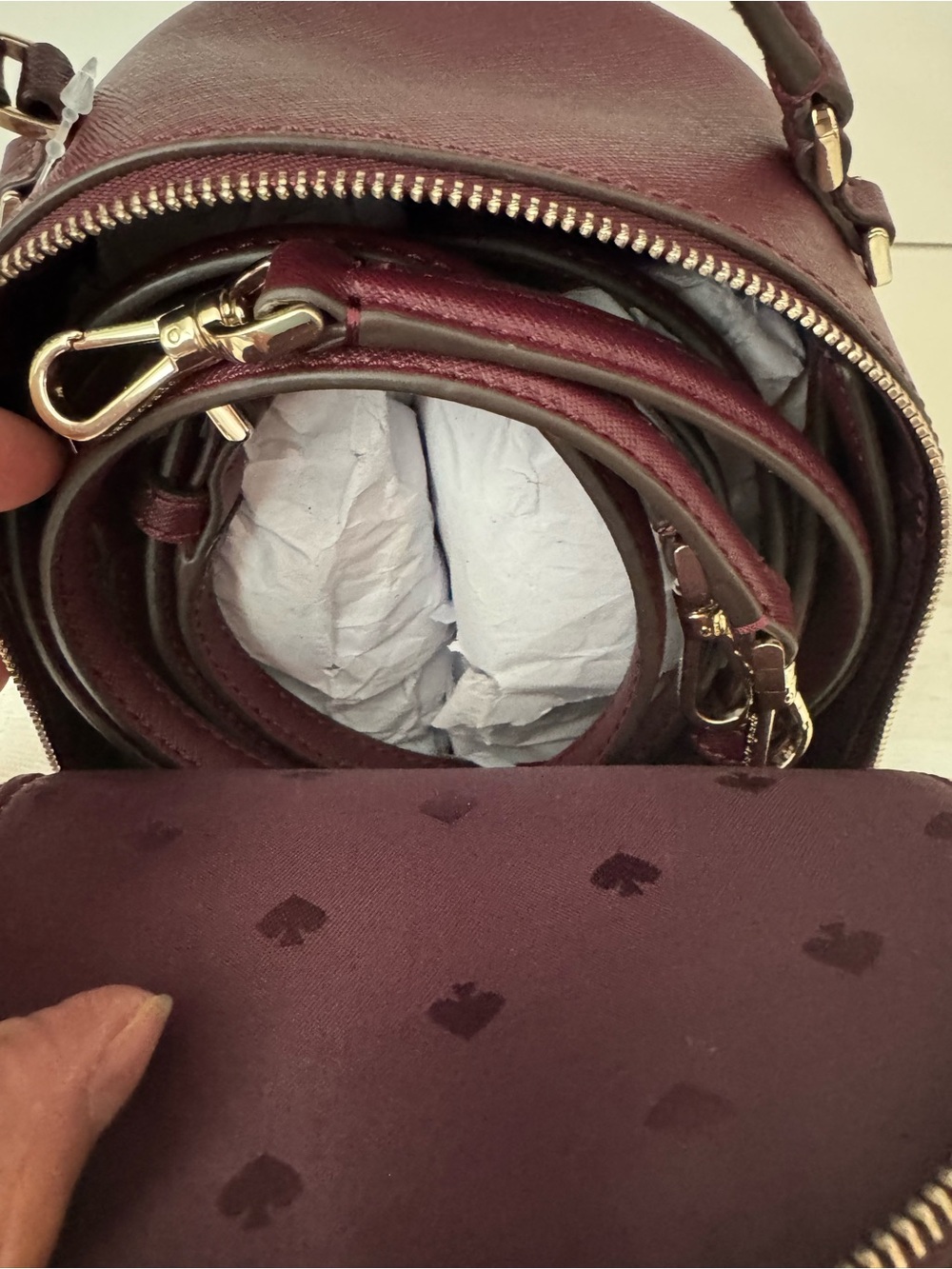 Kate Spade Cameron Mini Convertible Leather Backpack in the color cherrywood - Picture 8 of 11
